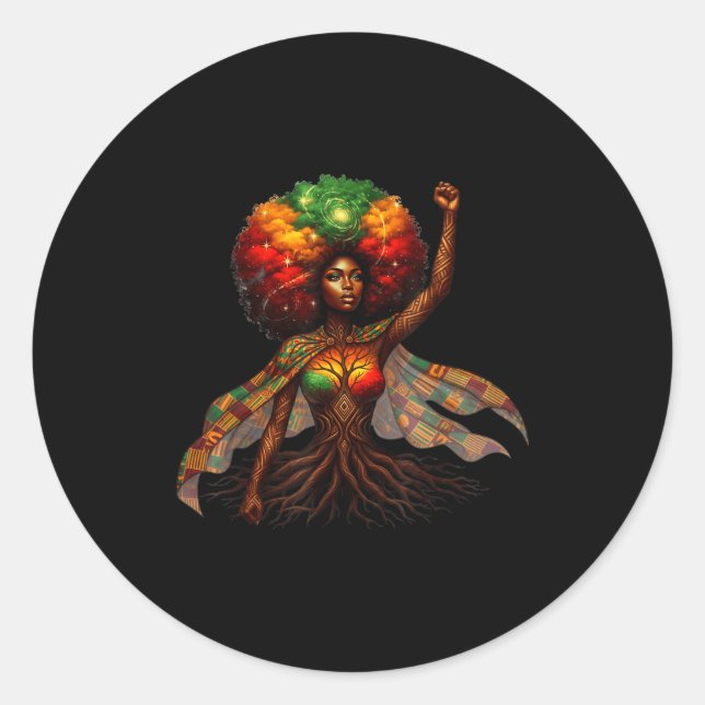 Afro Queen Black Woman African Roots Melanin Black Classic Round Sticker (Front)