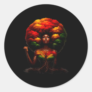 Afro Queen Black Woman African Roots Melanin Black Classic Round Sticker
