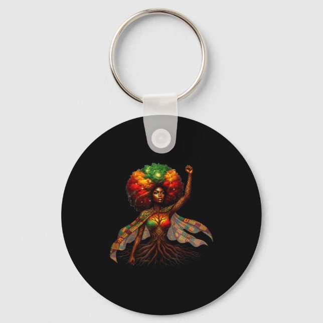 Afro Queen Black Woman African Roots Melanin Black Key Ring (Front)