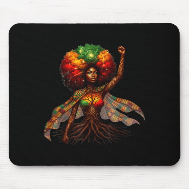 Afro Queen Black Woman African Roots Melanin Black Mouse Mat (Front)