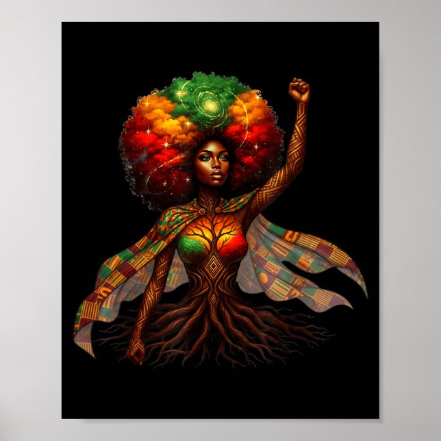 Afro Queen Black Woman African Roots Melanin Black Poster (Front)