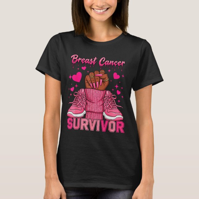 Afro Queen Black Women Breast Cancer Survivor Nk R T-Shirt (Front)