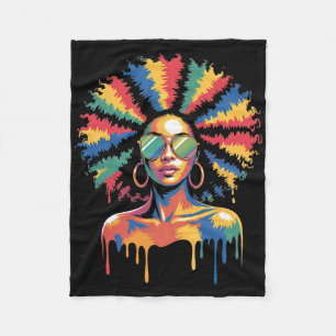Afro Rainbow Art Bold Black Woman Juneteenth Stree Fleece Blanket