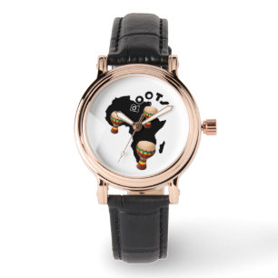 Afro Roots - Perfect Square Black Leather Watch