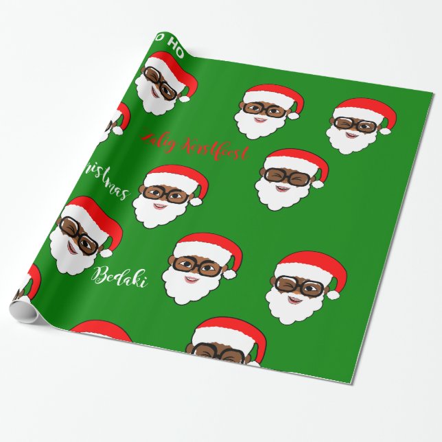 Afro Santa Christmas Black Santa Melanin Wrapping Paper (Unrolled)