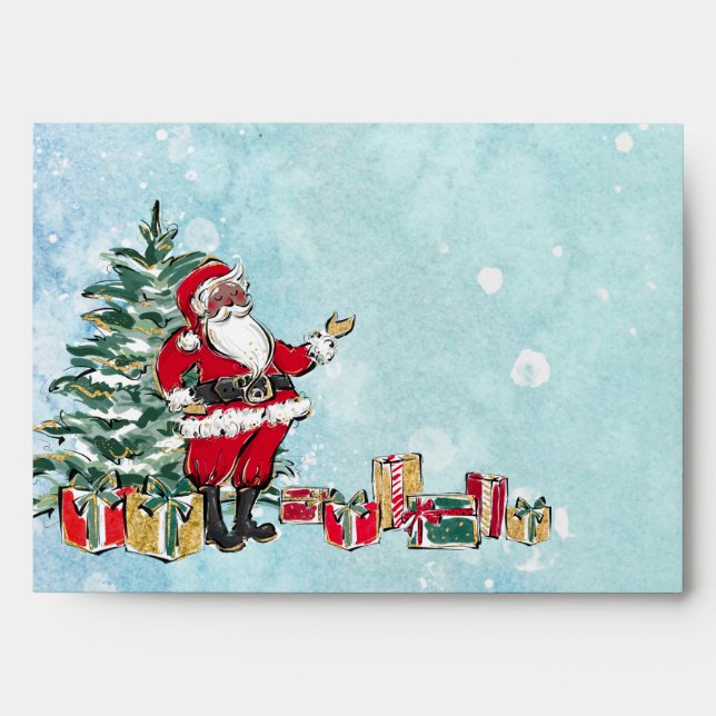 Afro Santa Claus and Christmas Tree Envelope (Front)