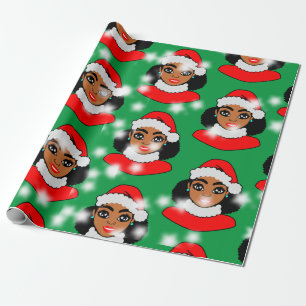 Afro Santa Puffs Black Girl Christmas Wrapping Paper