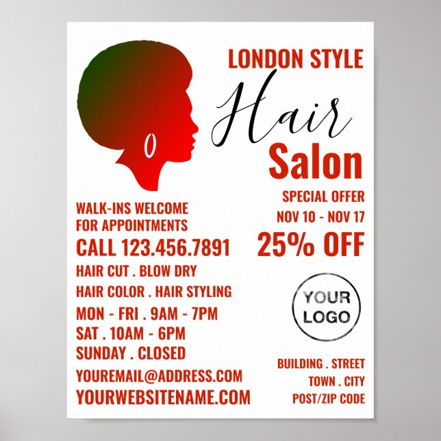 Afro Style, Hair Stylist, Hair Salon Advertising Poster (Front)