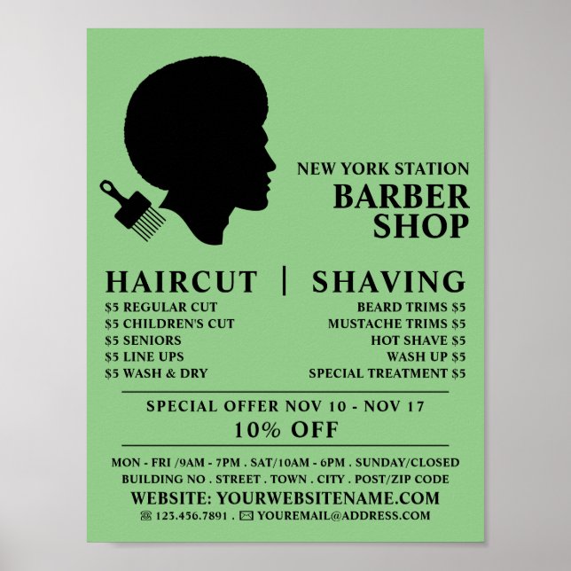 Afro Style, Men's Barbers Advertising Poster (Front)