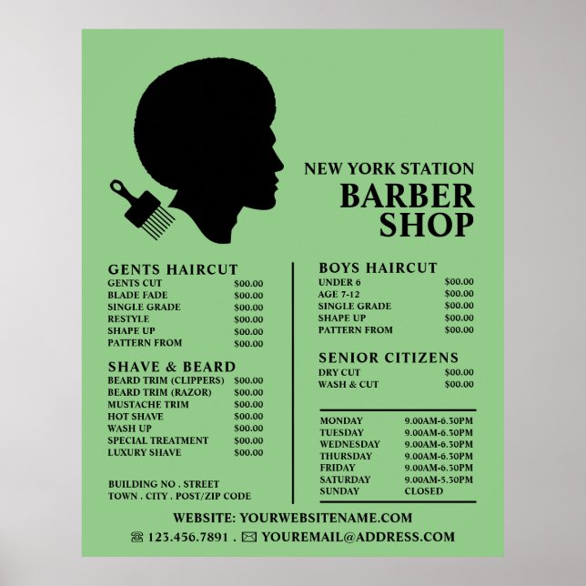 Afro Style, Men's Barbers Price List Poster (Front)