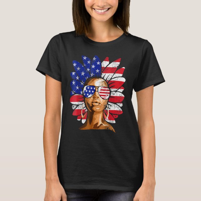 Afro Sunflower African American 4th Of July Melani T-Shirt (Front)