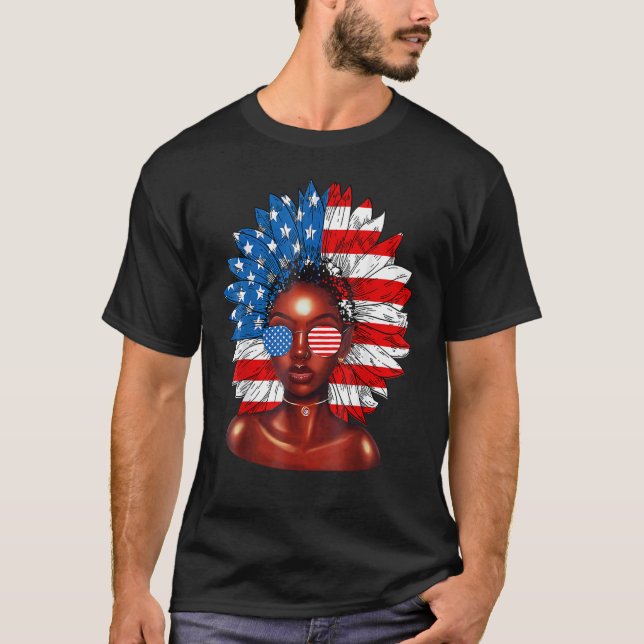 Afro Sunflower African American 4th Of July Melani T-Shirt (Front)