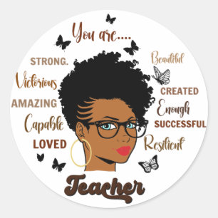Afro Teacher Black Woman Teacher African American Classic Round Sticker