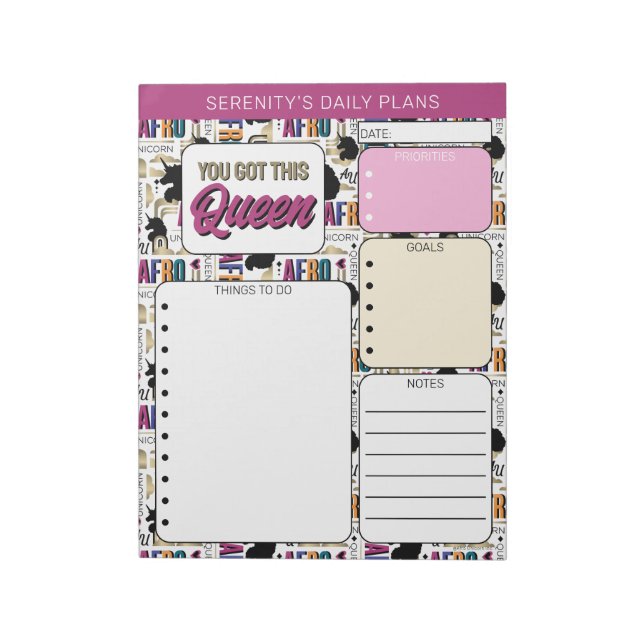 Afro Unicorn Bold Pattern Notepad (Rotated)