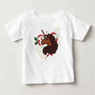 Afro Unicorn Candy Cane Heart Holiday Baby T-Shirt