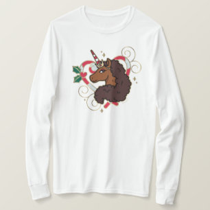 Afro Unicorn Candy Cane Heart Holiday T-Shirt