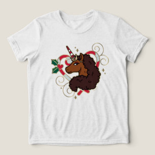 Afro Unicorn Candy Cane Heart Holiday Tri-Blend Shirt