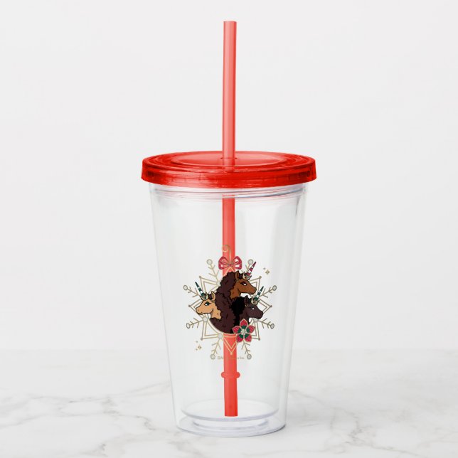 Afro Unicorn Festive Holiday Magical Acrylic Tumbler (Front)