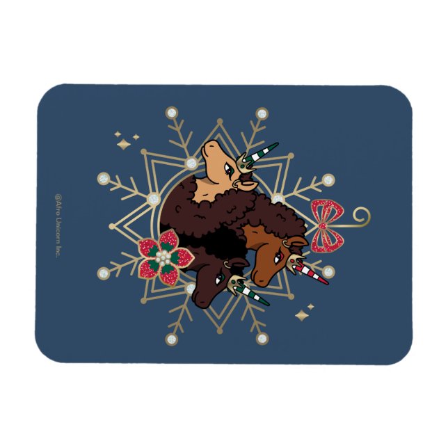 Afro Unicorn Festive Holiday Magical Magnet (Horizontal)