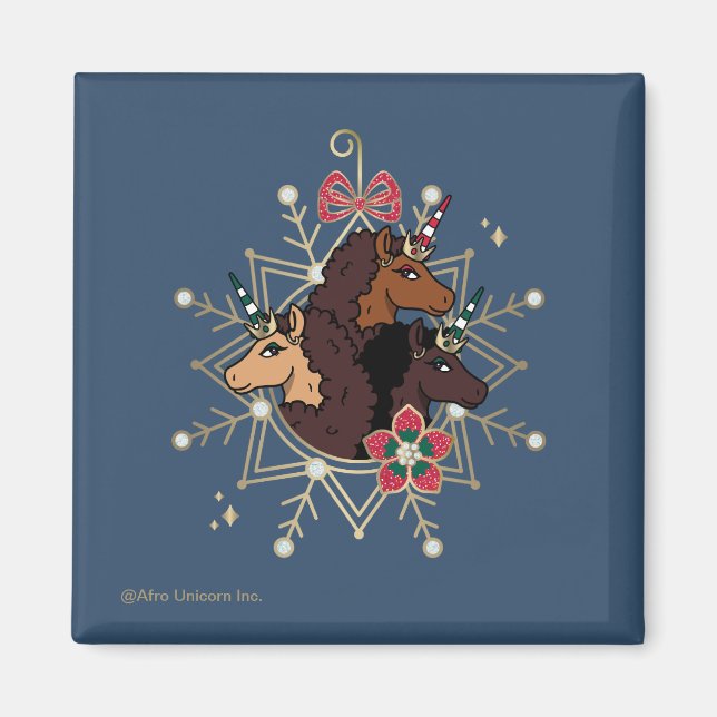 Afro Unicorn Festive Holiday Magical Magnet (Front)
