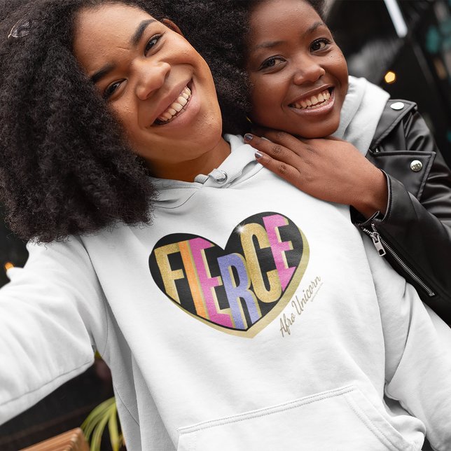Afro Unicorn Fierce Heart Design Hoodie (Person wearing hoodie)