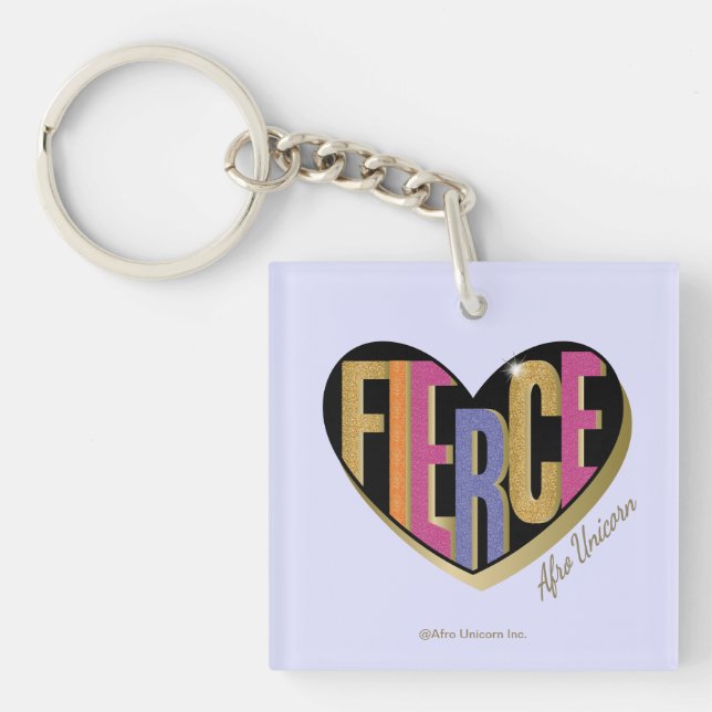 Afro Unicorn Fierce Heart Design Key Ring (Front)