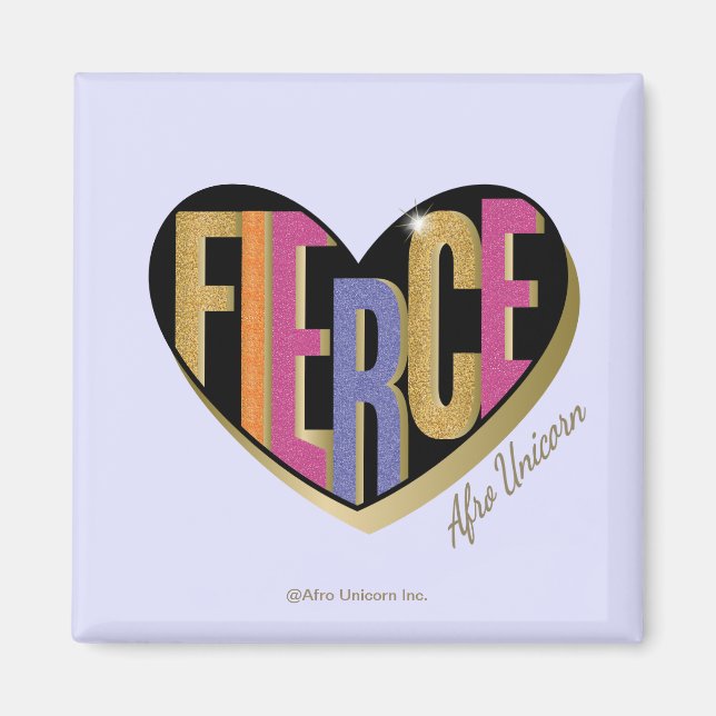 Afro Unicorn Fierce Heart Design Magnet (Front)