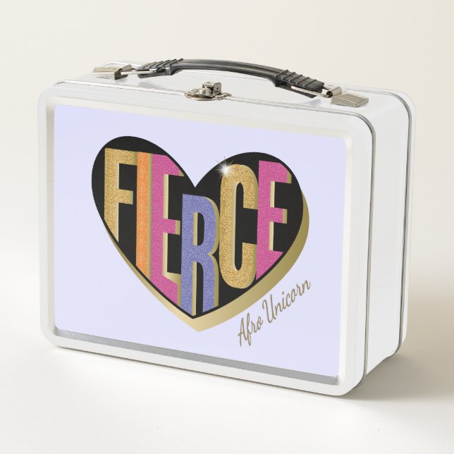 Afro Unicorn Fierce Heart Design Metal Lunch Box (Front)