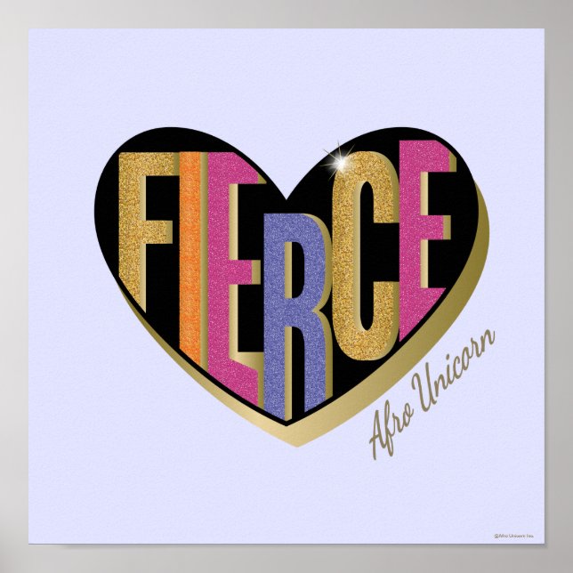 Afro Unicorn Fierce Heart Design Poster (Front)