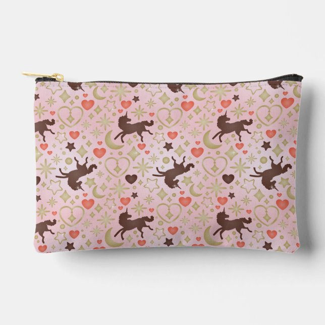 Afro Unicorn Heart & Star Pink  Pattern Accessory Pouch (Front)