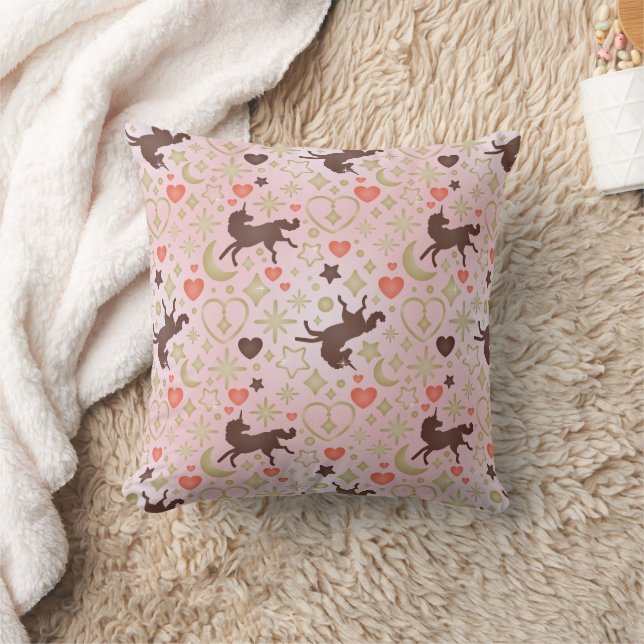 Afro Unicorn Heart & Star Pink  Pattern Cushion (Blanket)