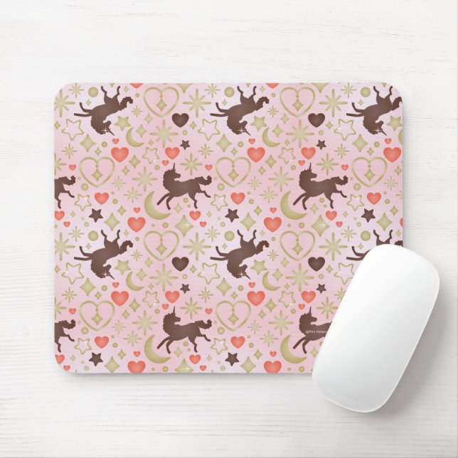 Afro Unicorn Heart & Star Pink  Pattern Mouse Mat (With Mouse)