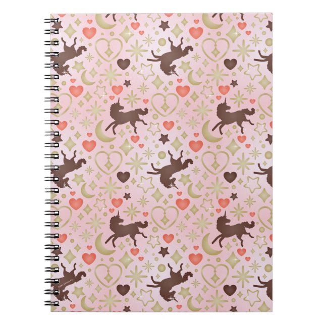 Afro Unicorn Heart & Star Pink  Pattern Notebook (Front)