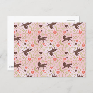 Afro Unicorn Heart & Star Pink  Pattern Postcard