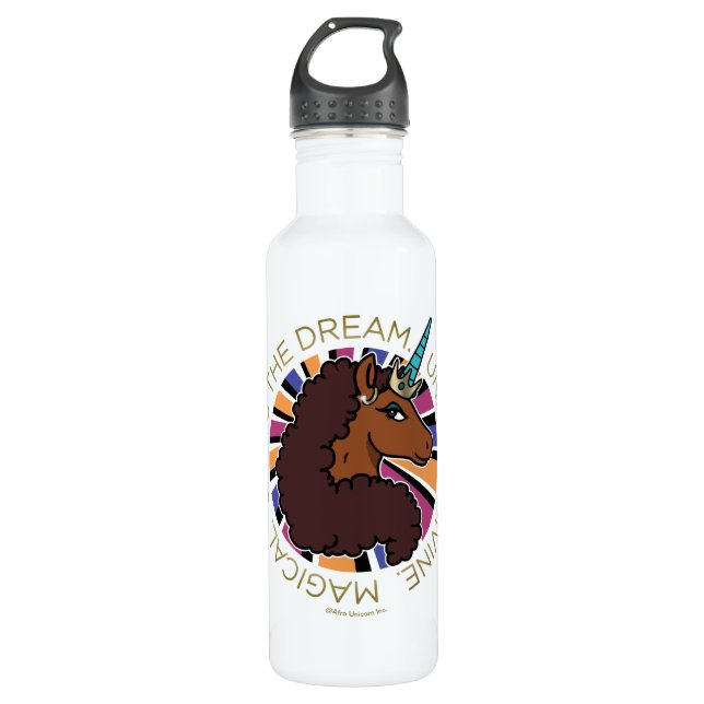 Afro Unicorn Living the Dream Design 710 Ml Water Bottle (Front)