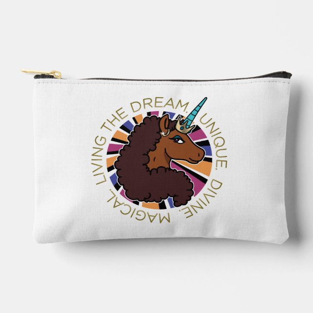 Afro Unicorn Living the Dream Design Accessory Pouch (Front)