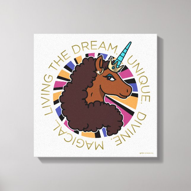 Afro Unicorn Living the Dream Design Canvas Print (Front)