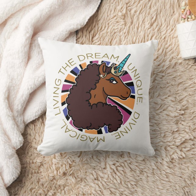 Afro Unicorn Living the Dream Design Cushion (Blanket)