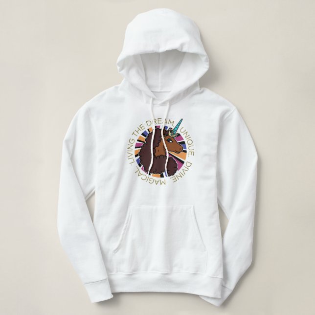 Afro Unicorn Living the Dream Design Hoodie (Design Front)