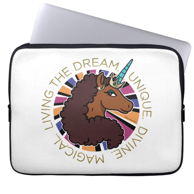 Afro Unicorn Living the Dream Design Laptop Sleeve (Front)