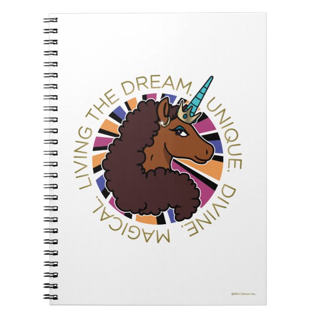 Afro Unicorn Living the Dream Design Notebook (Front)