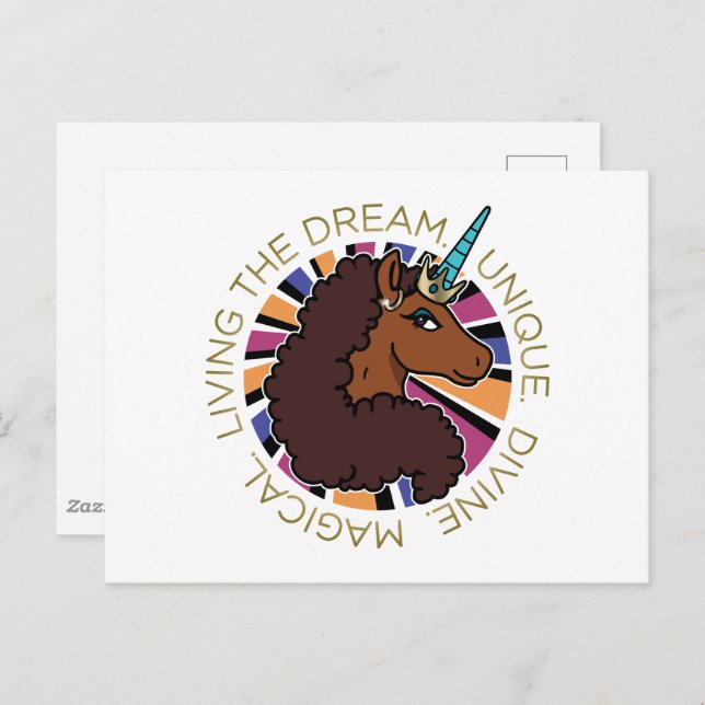 Afro Unicorn Living the Dream Design Postcard (Front/Back)