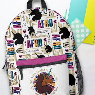 Afro Unicorn Living the Dream Design Printed Backpack