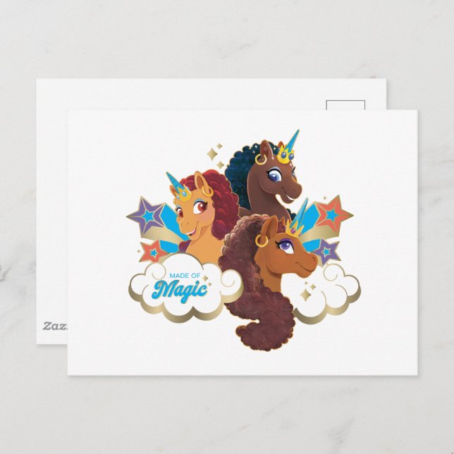 Afro Unicorn “Made of Magic” Trio Design Postcard (Front/Back)