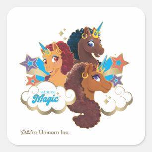 Afro Unicorn “Made of Magic” Trio Design Square Sticker