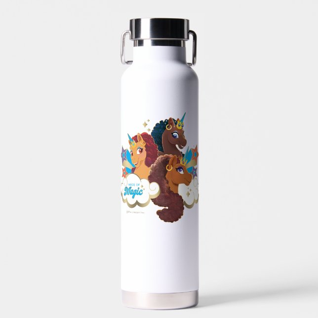 Afro Unicorn “Made of Magic” Trio Design Water Bottle (Front)