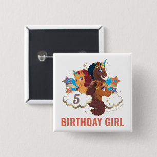 Afro Unicorn   Magical Birthday Girl 15 Cm Square Badge