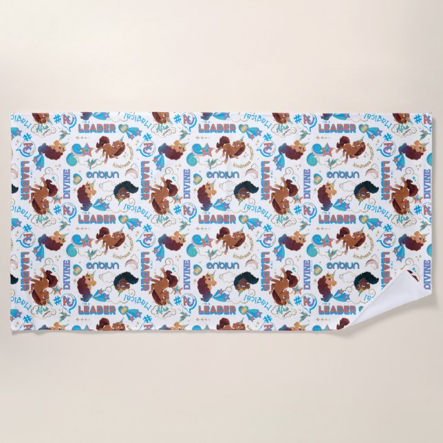 Afro Unicorn Magical Empowering Pattern Beach Towel (Front)