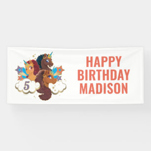 Afro Unicorn Magical Girl's Birthday Banner