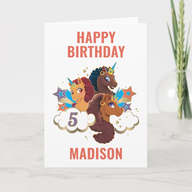 Afro Unicorn | Magical Girls Birthday Card (Front)